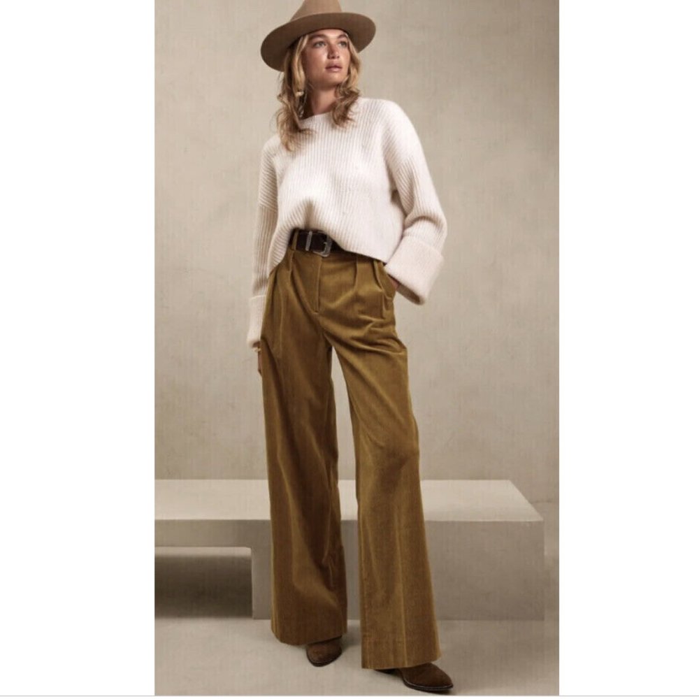 BANANA REPUBLIC 6 RIVOLI Corduroy Wide Leg Pants 10 Petite Vicuna Brown